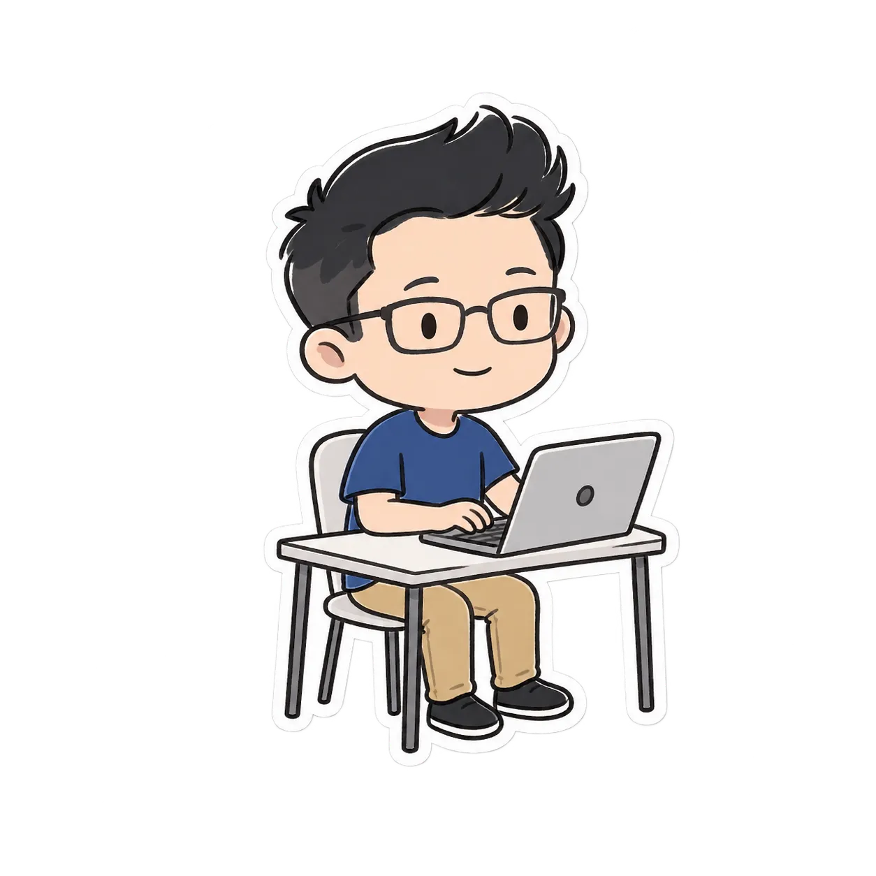 Illustration of Muhammad Fadhil working at a laptop